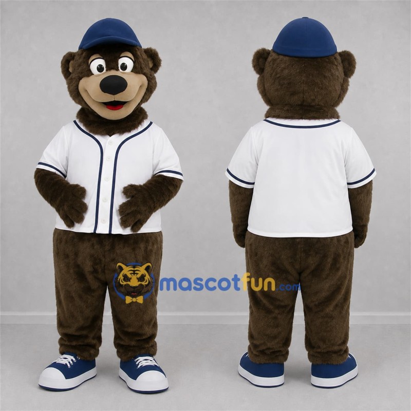 Custom Brown and White Baseball Bear Mascot Costume Adult Full Body Suit for Sports Events Custom Brown and White Baseball Bear Mascot Costume Adult Full Body Suit for Sports Events