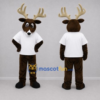 Custom Brown and White Deer Mascot Costume Adult Full Body Suit for School Events