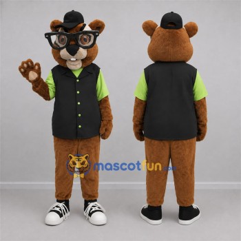 Custom Brown and Black Rodent Mascot Costume Adult Full Body Suit for School Events