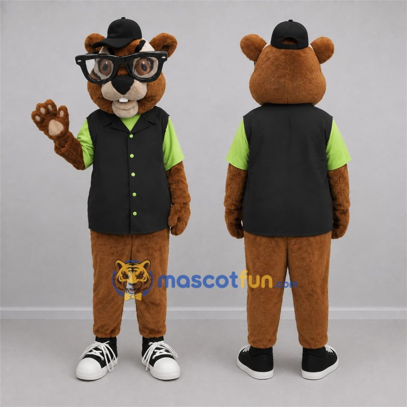 Custom Brown and Black Rodent Mascot Costume Adult Full Body Suit for School Events Custom Brown and Black Rodent Mascot Costume Adult Full Body Suit for School Events