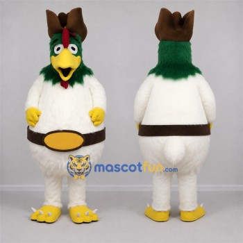Custom White and Green Cowboy Rooster Mascot Costume Adult Full Body Suit for Western Events