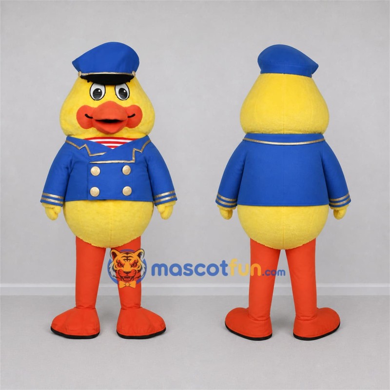 Custom Yellow and Blue Captain Duck Mascot Costume Adult Full Body Suit for Nautical Events Custom Yellow and Blue Captain Duck Mascot Costume Adult Full Body Suit for Nautical Events