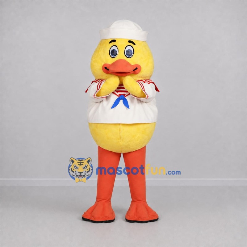 Custom Yellow and White Sailor Duck Mascot Costume Adult Full Body Suit for Nautical Events Custom Yellow and White Sailor Duck Mascot Costume Adult Full Body Suit for Nautical Events