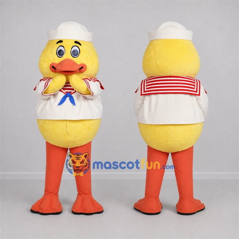 Custom Yellow and White Sailor Duck Mascot Costume Adult Full Body Suit for Nautical Events Custom Yellow and White Sailor Duck Mascot Costume Adult Full Body Suit for Nautical Events
