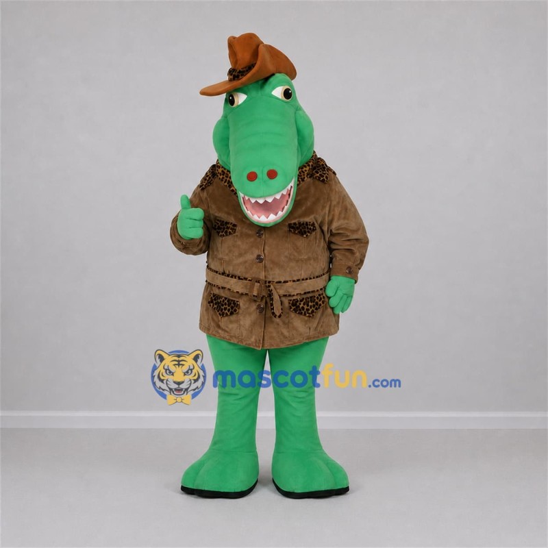 Custom Green and Brown Cowboy Crocodile Mascot Costume Adult Full Body Suit for Western Events