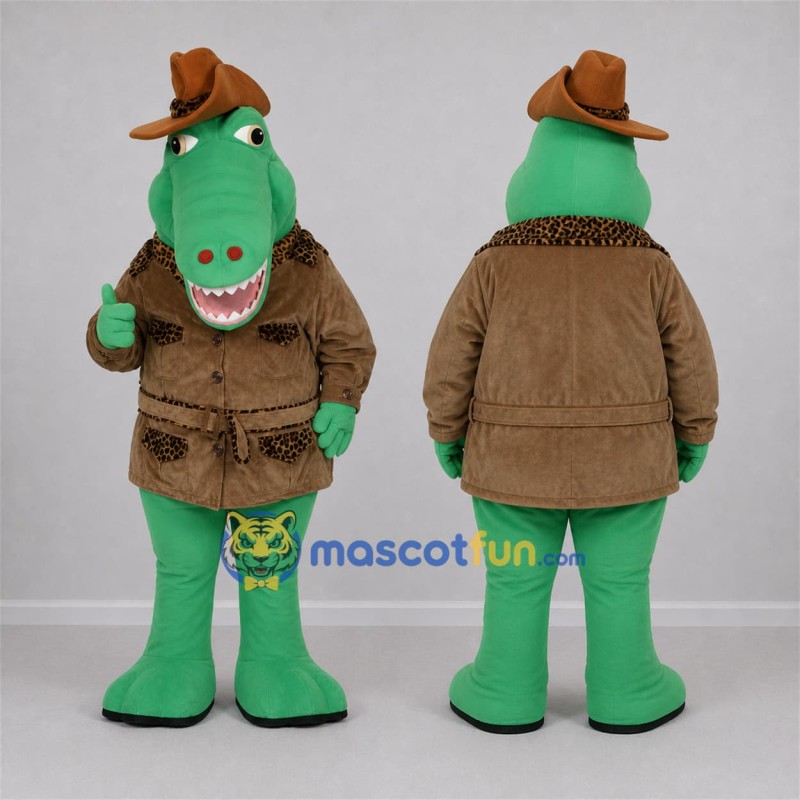 Custom Green and Brown Cowboy Crocodile Mascot Costume Adult Full Body Suit for Western Events