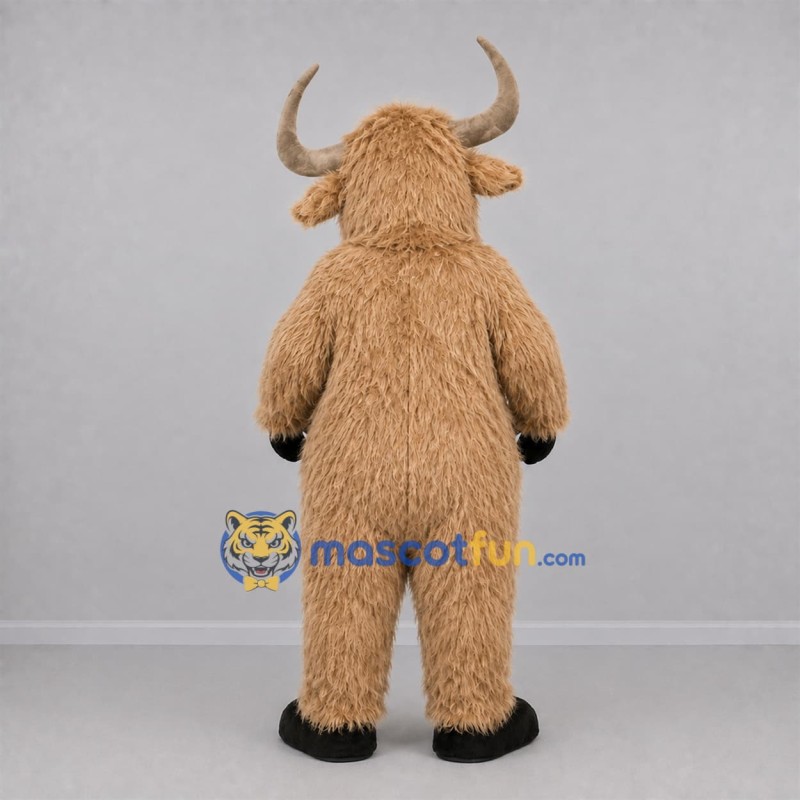 Custom Tan Shaggy Bull Mascot Costume Adult Full Body Suit for Farm Events