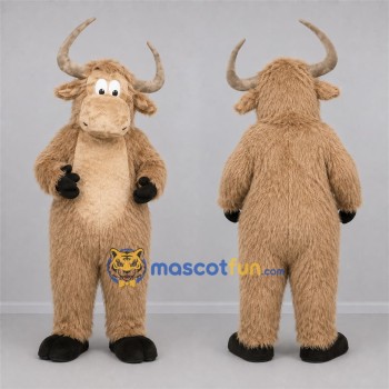 Custom Tan Shaggy Bull Mascot Costume Adult Full Body Suit for Farm Events