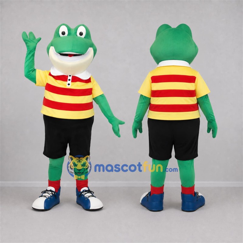 Custom Green and Yellow Frog Mascot Costume Adult Full Body Suit for School Events