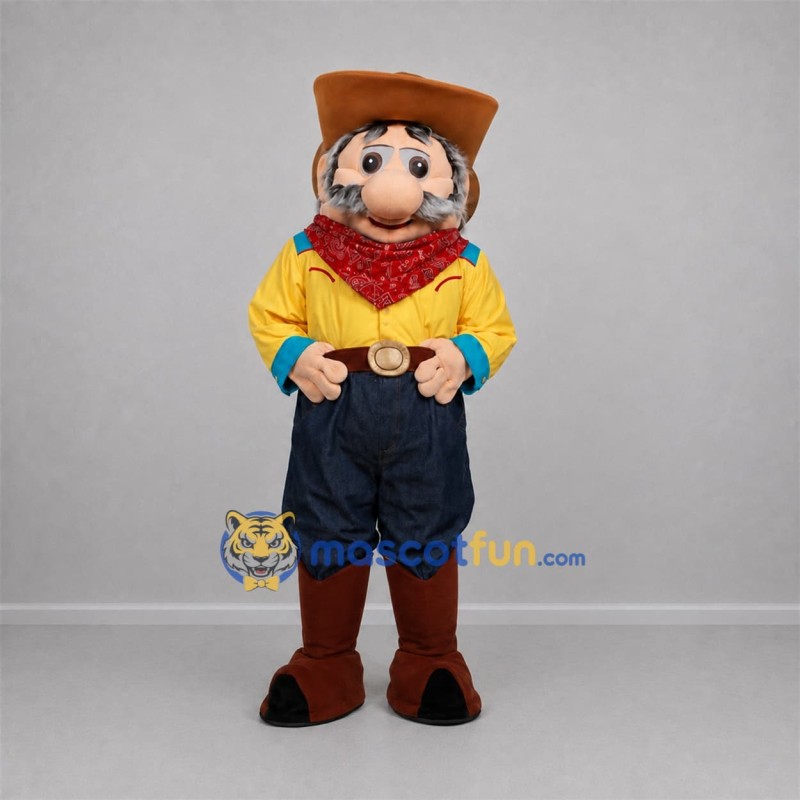 Custom Yellow and Brown Cowboy Mascot Costume Adult Full Body Suit for Western Events Custom Yellow and Brown Cowboy Mascot Costume Adult Full Body Suit for Western Events