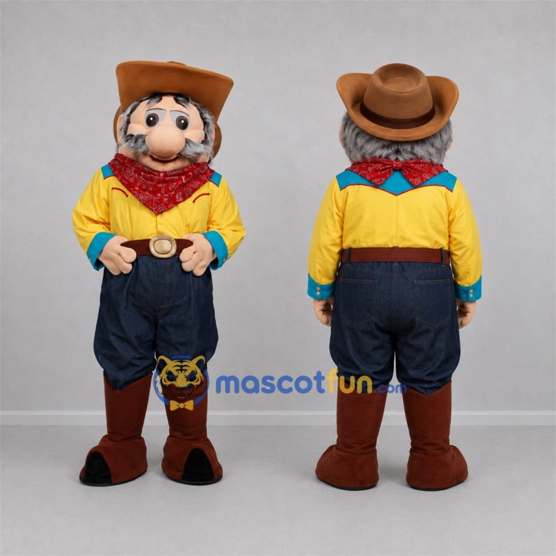 Custom Yellow and Brown Cowboy Mascot Costume Adult Full Body Suit for Western Events Custom Yellow and Brown Cowboy Mascot Costume Adult Full Body Suit for Western Events