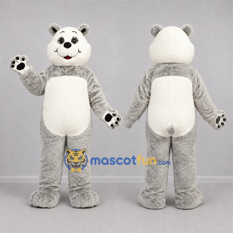 Custom Gray and White Teddy Bear Mascot Costume Adult Full Body Suit for Birthday Parties