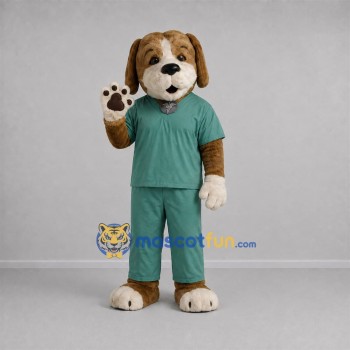 Custom Brown and Teal Doctor Dog Mascot Costume Adult Full Body Suit for Health Events Custom Brown and Teal Doctor Dog Mascot Costume Adult Full Body Suit for Health Events