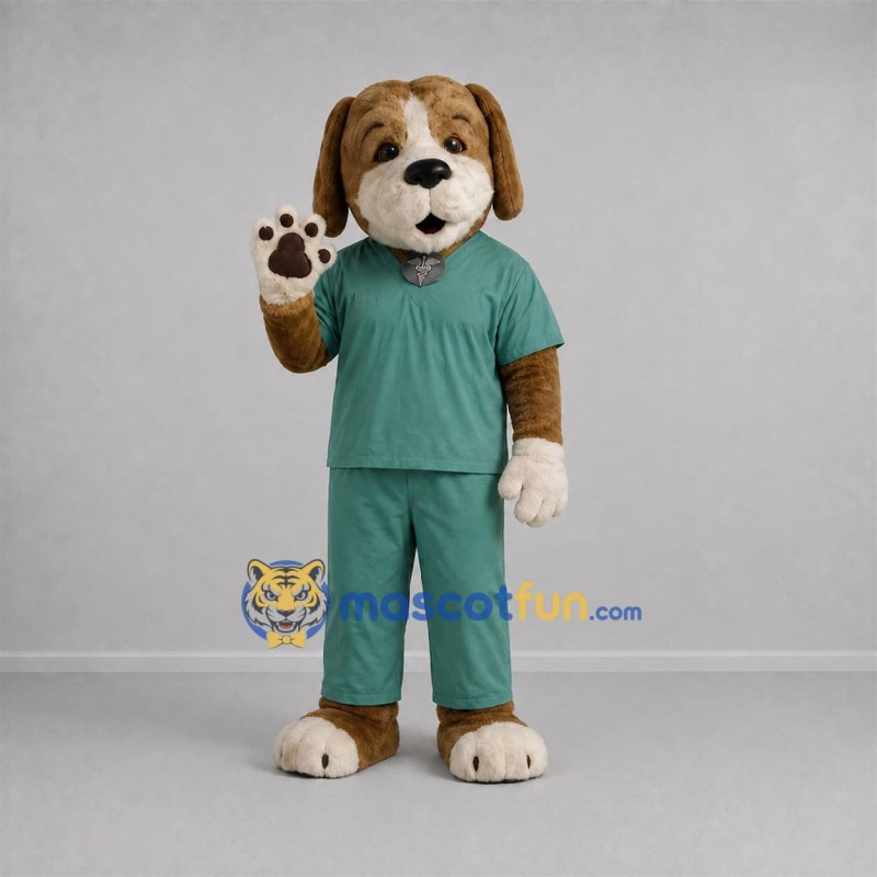 Custom Brown and Teal Doctor Dog Mascot Costume Adult Full Body Suit for Health Events Custom Brown and Teal Doctor Dog Mascot Costume Adult Full Body Suit for Health Events