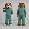 Custom Brown and Teal Doctor Dog Mascot Costume Adult Full Body Suit for Health Events