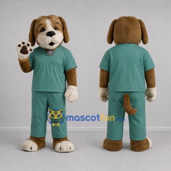 Custom Brown and Teal Doctor Dog Mascot Costume Adult Full Body Suit for Health Events
