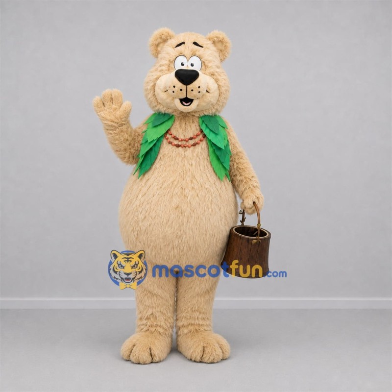 Custom Tan and Green Bear Mascot Costume Adult Full Body Suit for Nature Events Custom Tan and Green Bear Mascot Costume Adult Full Body Suit for Nature Events