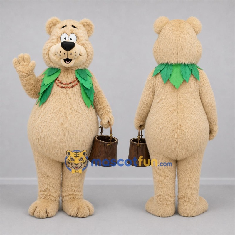 Custom Tan and Green Bear Mascot Costume Adult Full Body Suit for Nature Events Custom Tan and Green Bear Mascot Costume Adult Full Body Suit for Nature Events