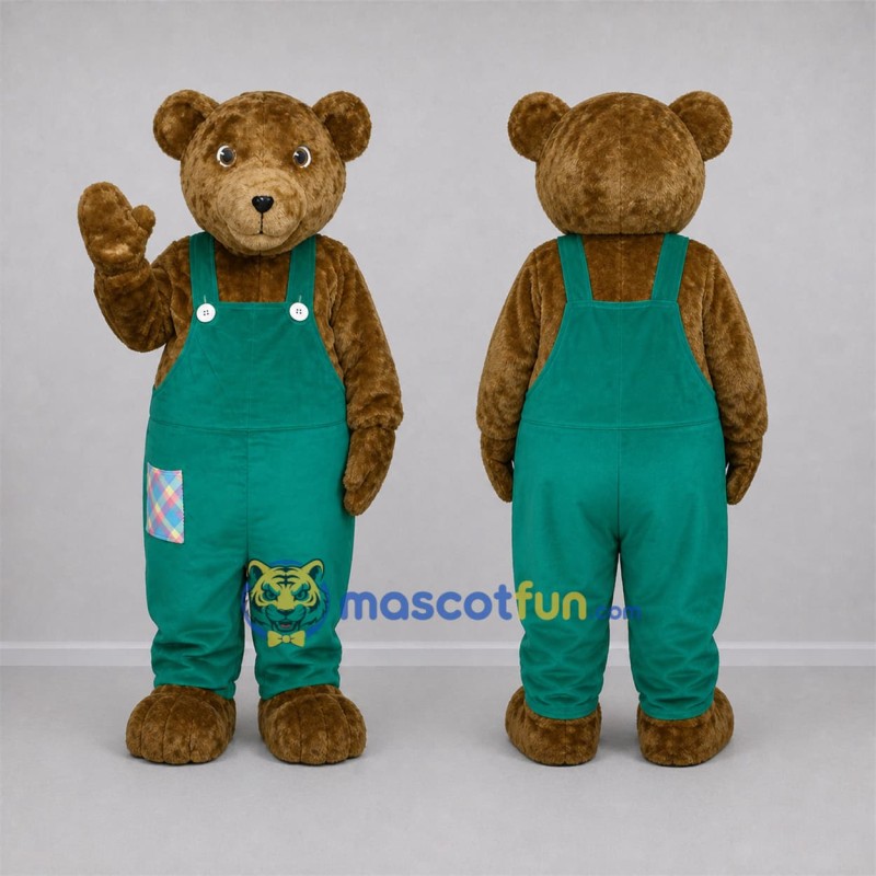 Custom Brown and Green Teddy Bear Mascot Costume Adult Full Body Suit for Farm Events Custom Brown and Green Teddy Bear Mascot Costume Adult Full Body Suit for Farm Events