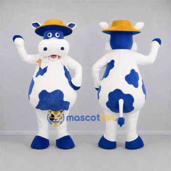 Custom Blue and White Cow Mascot Costume Adult Full Body Suit for Farm Events