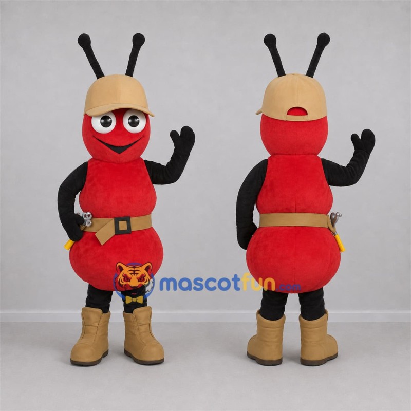 Custom Red and Tan Builder Ant Mascot Costume Adult Full Body Suit for Community Events Custom Red and Tan Builder Ant Mascot Costume Adult Full Body Suit for Community Events
