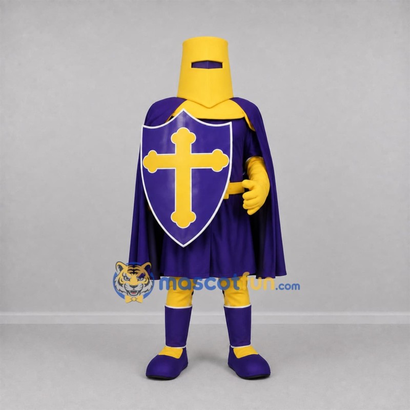 Custom Purple and Yellow Knight Mascot Costume Adult Full Body Suit for Medieval Events