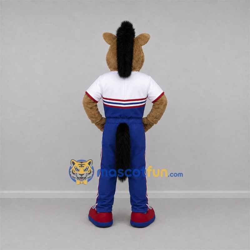 Custom Tan and Blue Horse Mascot Costume Adult Full Body Suit for Sports Events