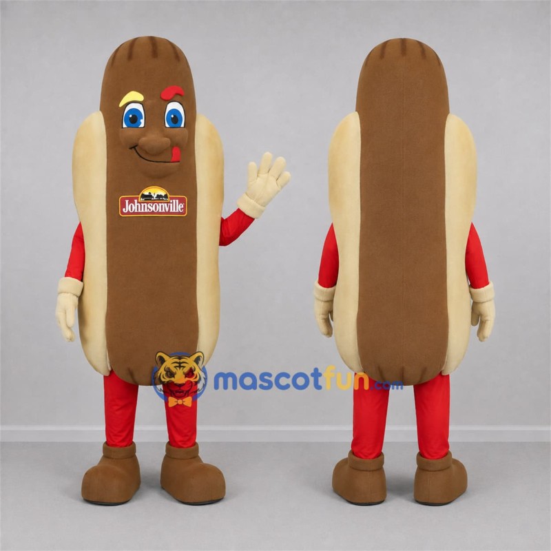 Custom Brown and Tan Hot Dog Mascot Costume Adult Full Body Suit for Food Festivals Custom Brown and Tan Hot Dog Mascot Costume Adult Full Body Suit for Food Festivals