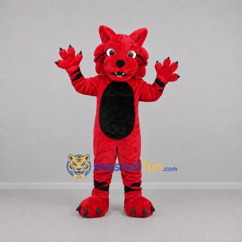 Custom Red and Black Wildcat Mascot Costume Adult Full Body Suit for Sports Events