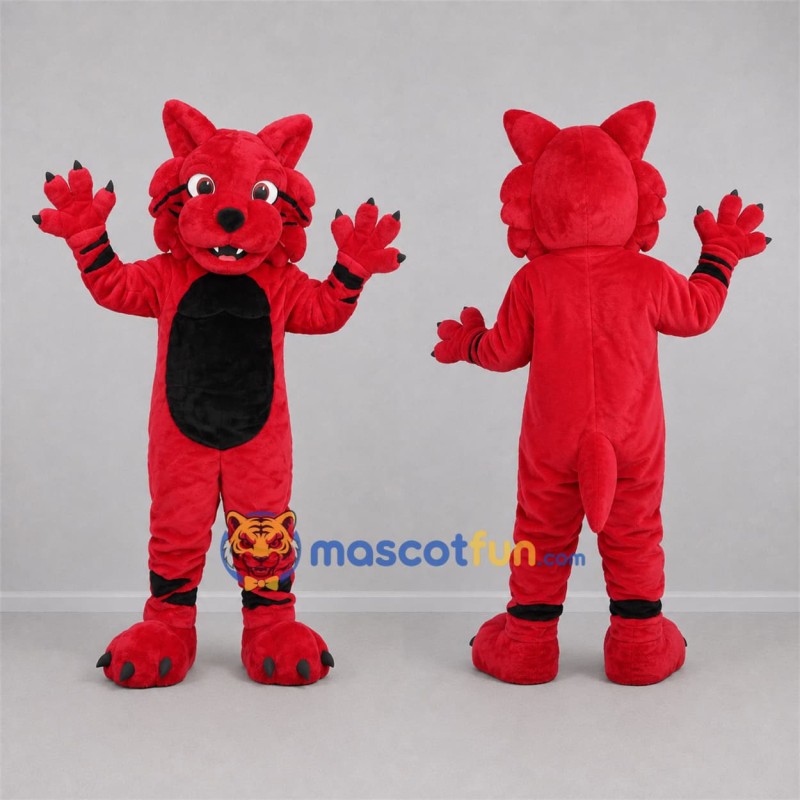 Custom Red and Black Wildcat Mascot Costume Adult Full Body Suit for Sports Events