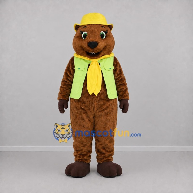 Custom Brown and Green Ranger Beaver Mascot Costume Adult Full Body Suit for Nature Events Custom Brown and Green Ranger Beaver Mascot Costume Adult Full Body Suit for Nature Events