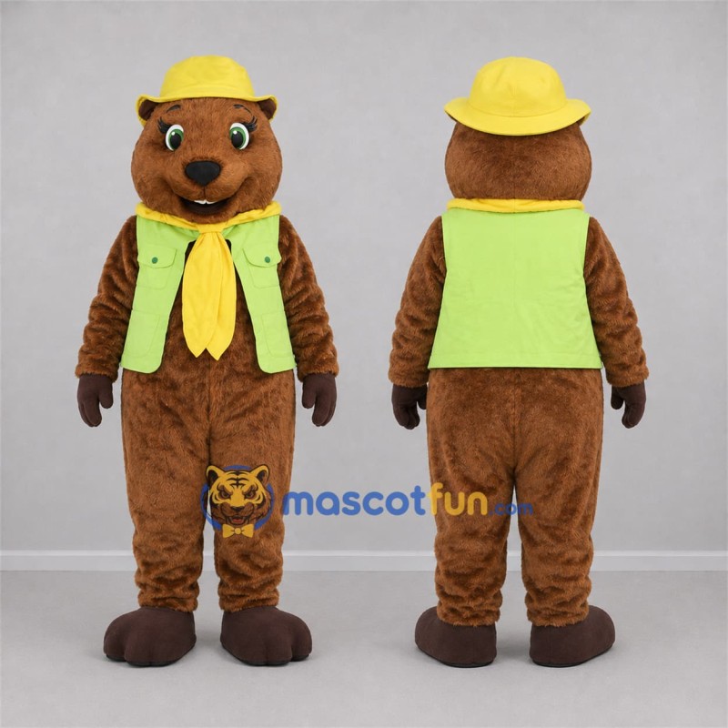 Custom Brown and Green Ranger Beaver Mascot Costume Adult Full Body Suit for Nature Events Custom Brown and Green Ranger Beaver Mascot Costume Adult Full Body Suit for Nature Events