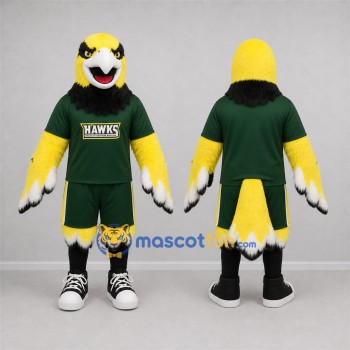 Custom Yellow and Green Hawk Mascot Costume Adult Full Body Suit for Sports Events
