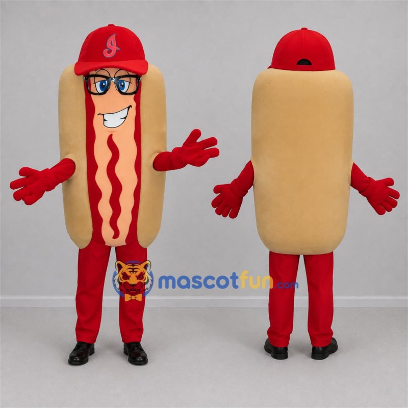 Custom Brown and Red Hot Dog Mascot Costume Adult Full Body Suit for Food Festivals Custom Brown and Red Hot Dog Mascot Costume Adult Full Body Suit for Food Festivals