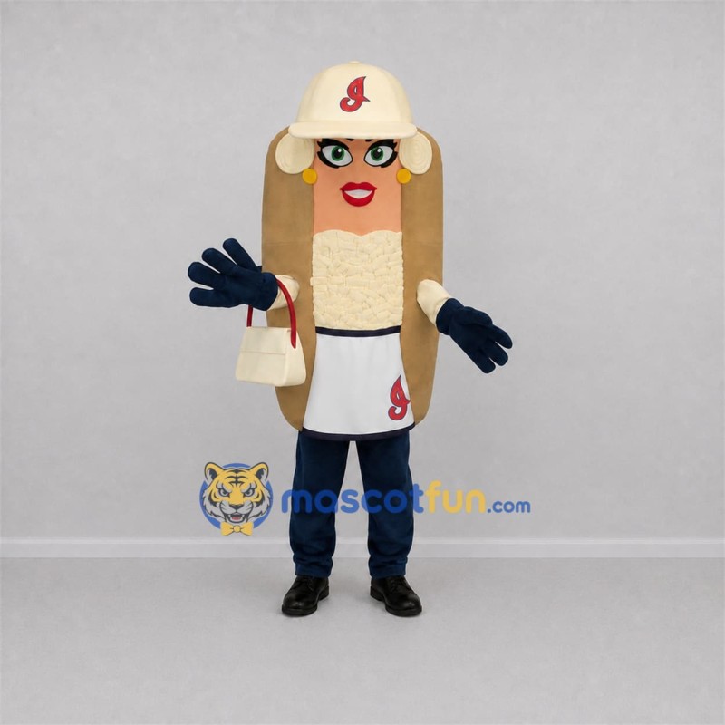 Custom Brown and Cream Hot Dog Mascot Costume Adult Full Body Suit for Food Festivals Custom Brown and Cream Hot Dog Mascot Costume Adult Full Body Suit for Food Festivals