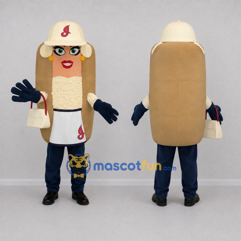 Custom Brown and Cream Hot Dog Mascot Costume Adult Full Body Suit for Food Festivals Custom Brown and Cream Hot Dog Mascot Costume Adult Full Body Suit for Food Festivals