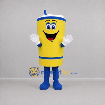 Custom Yellow and Blue Drink Cup Mascot Costume Adult Full Body Suit for Food Festivals Custom Yellow and Blue Drink Cup Mascot Costume Adult Full Body Suit for Food Festivals