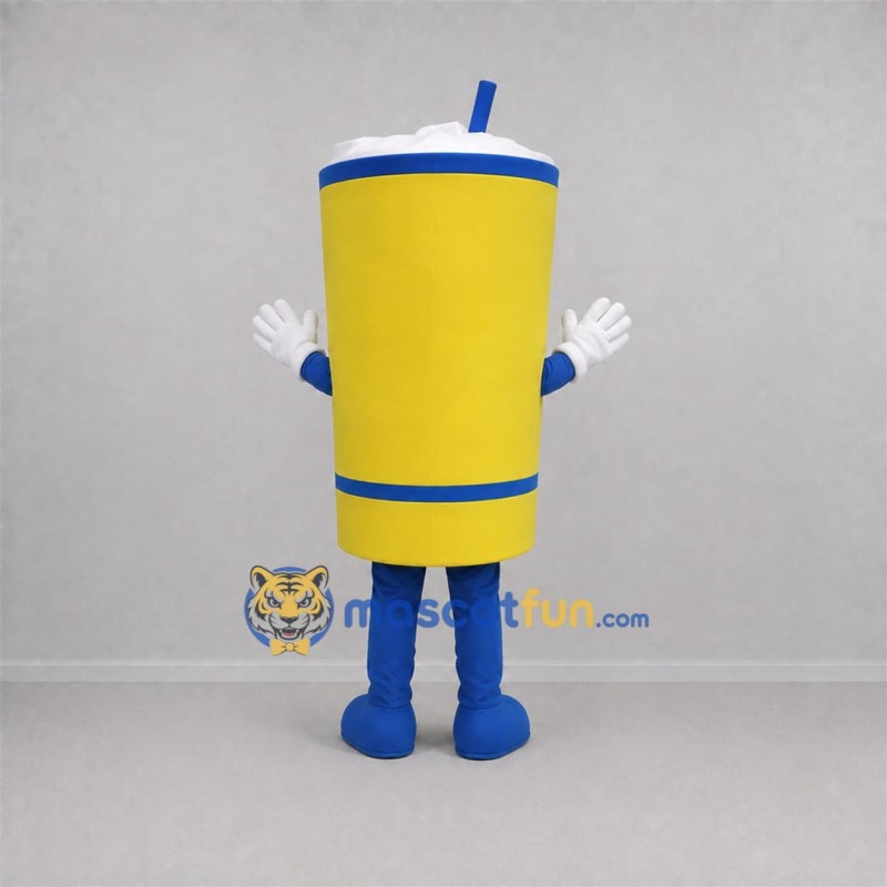 Custom Yellow and Blue Drink Cup Mascot Costume Adult Full Body Suit for Food Festivals Custom Yellow and Blue Drink Cup Mascot Costume Adult Full Body Suit for Food Festivals