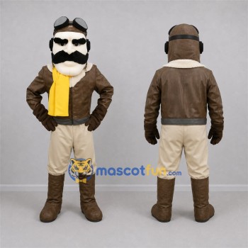 Custom Brown and Yellow Aviator Mascot Costume Adult Full Body Suit for Aviation Events