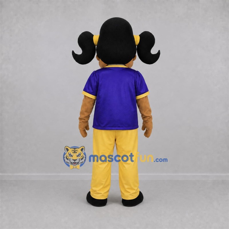 Custom Purple and Yellow Girl Mascot Costume Adult Full Body Suit for School Events Custom Purple and Yellow Girl Mascot Costume Adult Full Body Suit for School Events