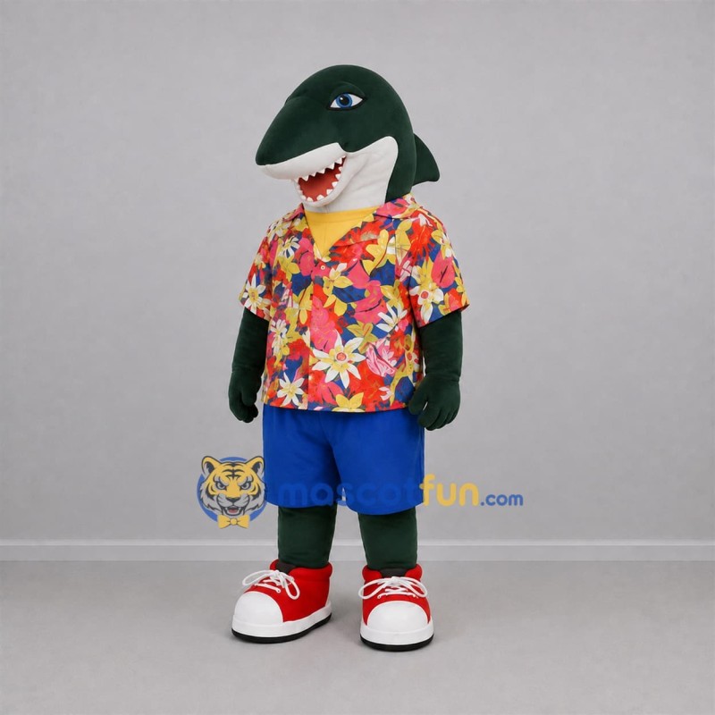 Custom Dark Green and Blue Shark Mascot Costume Adult Full Body Suit for Summer Events