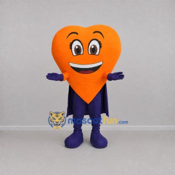 Custom Orange and Purple Superhero Heart Mascot Costume Adult Full Body Suit for Community Events Custom Orange and Purple Superhero Heart Mascot Costume Adult Full Body Suit for Community Events
