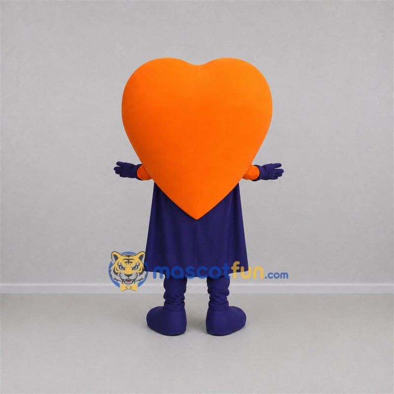 Custom Orange and Purple Superhero Heart Mascot Costume Adult Full Body Suit for Community Events Custom Orange and Purple Superhero Heart Mascot Costume Adult Full Body Suit for Community Events