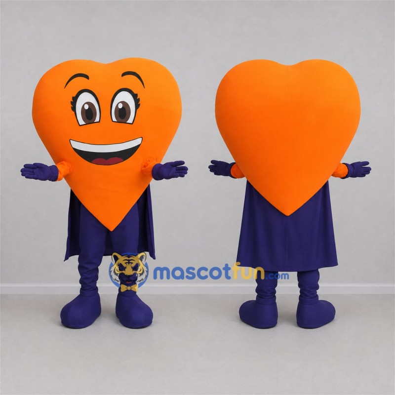Custom Orange and Purple Superhero Heart Mascot Costume Adult Full Body Suit for Community Events Custom Orange and Purple Superhero Heart Mascot Costume Adult Full Body Suit for Community Events