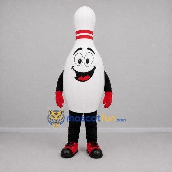Custom White and Red Bowling Pin Mascot Costume Adult Full Body Suit for Bowling Events Custom White and Red Bowling Pin Mascot Costume Adult Full Body Suit for Bowling Events