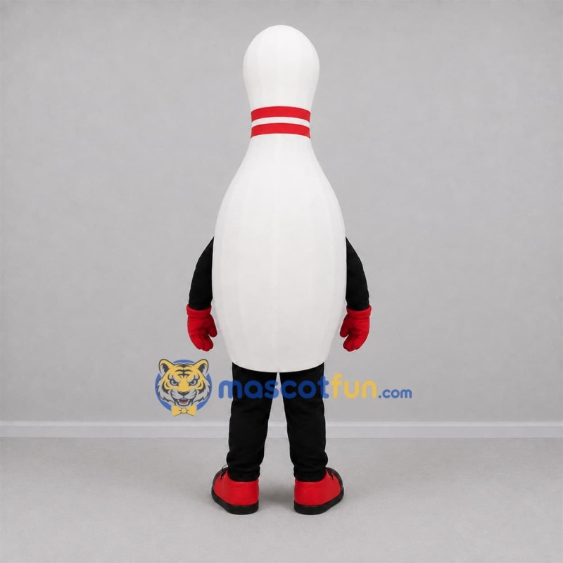 Custom White and Red Bowling Pin Mascot Costume Adult Full Body Suit for Bowling Events Custom White and Red Bowling Pin Mascot Costume Adult Full Body Suit for Bowling Events