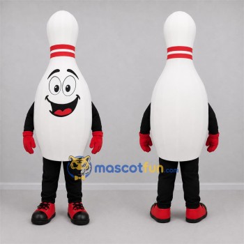 Custom White and Red Bowling Pin Mascot Costume Adult Full Body Suit for Bowling Events