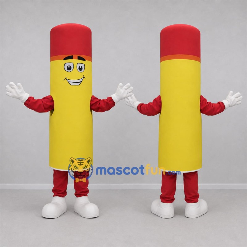 Custom Yellow and Red Capped Tube Mascot Costume Adult Full Body Suit for Promotional Events Custom Yellow and Red Capped Tube Mascot Costume Adult Full Body Suit for Promotional Events