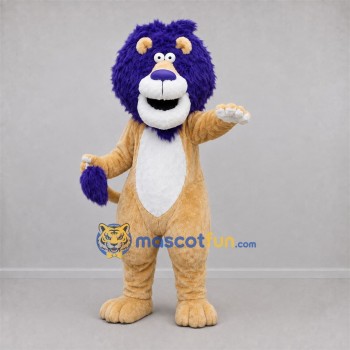 Custom Tan and Purple Lion Mascot Costume Adult Full Body Suit for School Events Custom Tan and Purple Lion Mascot Costume Adult Full Body Suit for School Events