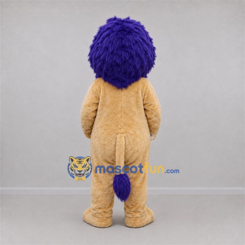 Custom Tan and Purple Lion Mascot Costume Adult Full Body Suit for School Events Custom Tan and Purple Lion Mascot Costume Adult Full Body Suit for School Events